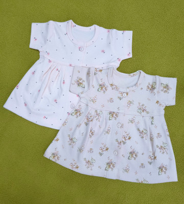 TJAII Baby Girls Midi/Knee Length Casual Dress(Pink, Beige, Short Sleeve)