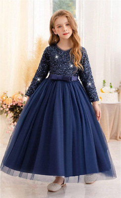 vani enterprise Girls Maxi/Full Length Festive/Wedding Dress(Blue, Full Sleeve)