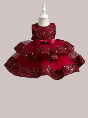 Ksaliya Enterprise Girls Midi/Knee Length Party Dress(Red, Sleeveless)