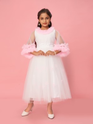 Aarika Girls Maxi/Full Length Party Dress(Pink, 3/4 Sleeve)