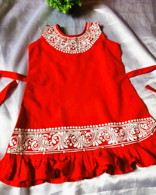 LIAM FASHION Indi Baby Girls Above Knee Party Dress(Red, Sleeveless)
