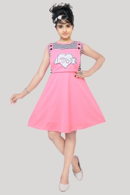 Dependable Girls Above Knee Casual Dress(Pink, Sleeveless)