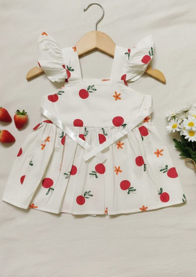 SnugCute Baby Girls Above Knee Party Dress(White, Fashion Sleeve)