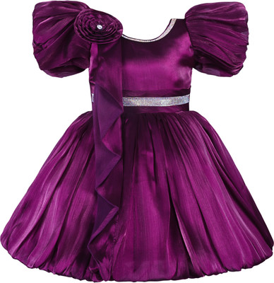 Wishkaro Girls Midi/Knee Length Party Dress(Purple, Fashion Sleeve)