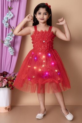 AsSahanaraDresses Baby Girls Below Knee Festive/Wedding Dress(Red, Sleeveless)