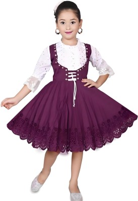 Z NEW KOLPONA FASHION Indi Girls Midi/Knee Length Festive/Wedding Dress(Purple, 3/4 Sleeve)