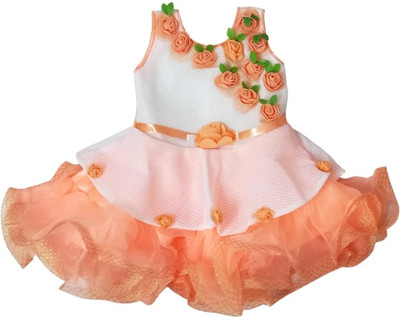 aruna creation Baby Girls Midi/Knee Length Party Dress(Orange, Sleeveless)