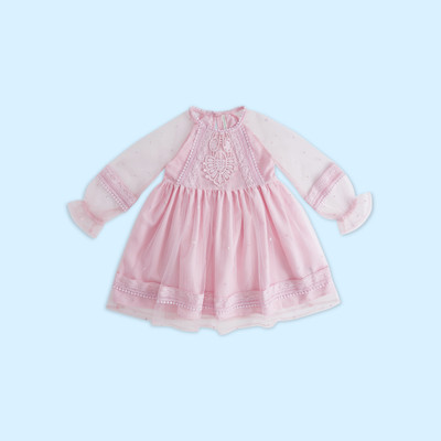 Pantaloons Junior Girls Midi/Knee Length Casual Dress(Pink, Full Sleeve)