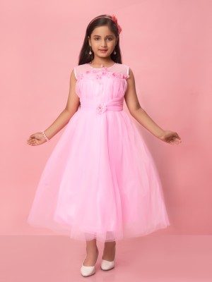 Aarika Girls Maxi/Full Length Party Dress(Pink, Sleeveless)