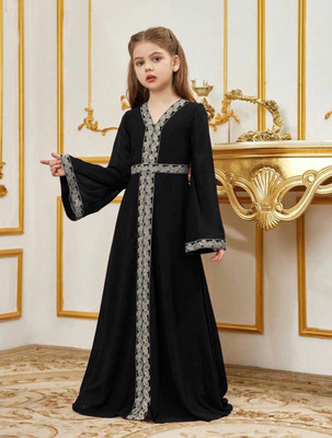 Charvi Girls Maxi/Full Length Party Dress(Black, Full Sleeve)