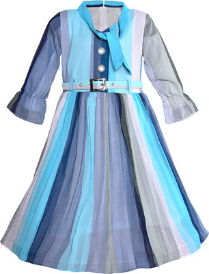 Wishkaro Girls Midi/Knee Length Casual Dress(Blue, Full Sleeve)