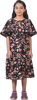 Hubkick Girls Calf Length Casual Dress(Multicolor, Half Sleeve)