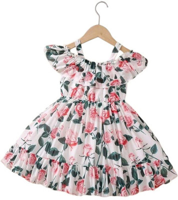 RADHE RADHE TEX Girls Midi/Knee Length Festive/Wedding Dress(Multicolor, Fashion Sleeve)
