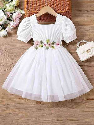 ADAANA Girls Midi/Knee Length Party Dress(White, Cap Sleeve)