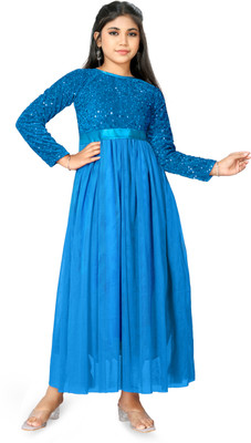 Driza Ecommerce Girls Maxi/Full Length Festive/Wedding Dress(Light Blue, Full Sleeve)
