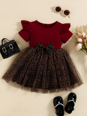Arshia Fashions Girls Midi/Knee Length Party Dress(Maroon, Half Sleeve)