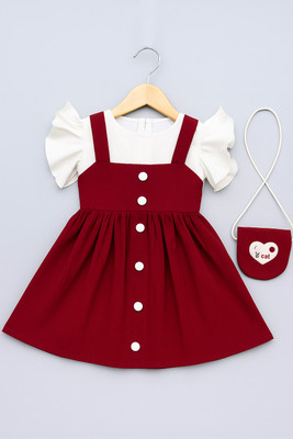 SCARFHAVEN Baby Girls Midi/Knee Length Festive/Wedding Dress(Maroon, Short Sleeve)