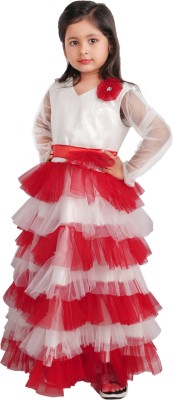 rayie collection Indi Girls Maxi/Full Length Festive/Wedding Dress(White, Full Sleeve)