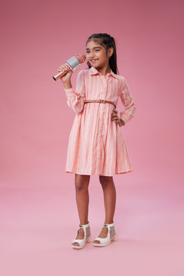Mastarang Indi Baby Girls Midi/Knee Length Casual Dress(Pink, Full Sleeve)