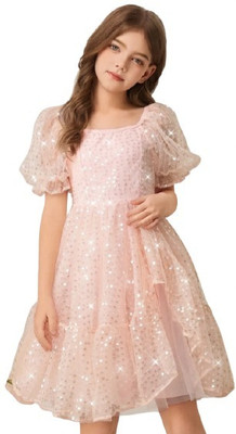MANSICREATION Girls Midi/Knee Length Party Dress(Pink, Short Sleeve)