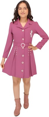 Z NEW KOLPONA FASHION Indi Girls Midi/Knee Length Casual Dress(Pink, Full Sleeve)