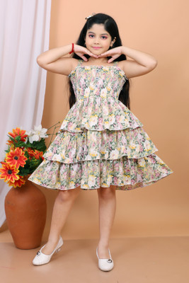 samrinfashion Girls Midi/Knee Length Casual Dress(Multicolor, Sleeveless)
