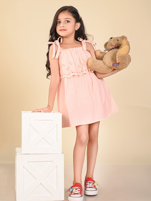 Lilpicks Girls Above Knee Casual Dress(Pink, Sleeveless)