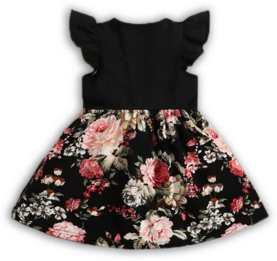 HouseOfCommon Indi Girls Midi/Knee Length Party Dress(Black, Short Sleeve)