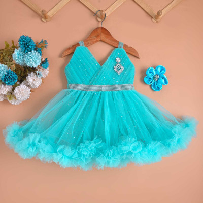 TINADRESS Baby Girls Midi/Knee Length Casual Dress(Light Blue, Sleeveless)