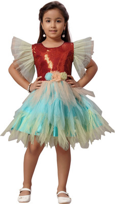 Aarika Girls Midi/Knee Length Party Dress(Multicolor, Fashion Sleeve)