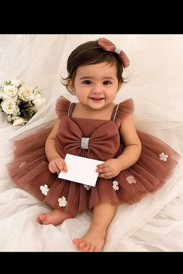 IND FASHION Baby Girls Midi/Knee Length Festive/Wedding Dress(Brown, Sleeveless)