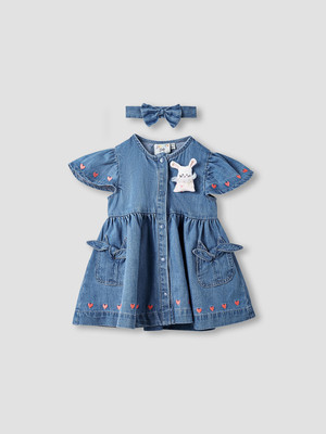 JUNIORS by Babyshop Girls Above Knee Casual Dress(Blue, Short Sleeve)