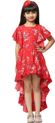 Wish Little Girls Maxi/Full Length Casual Dress(Red, Fashion Sleeve)