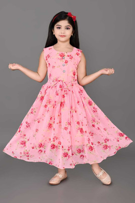 TS TWENTY FOUR FASHION Girls Maxi/Full Length Festive/Wedding Dress(Pink, Sleeveless)