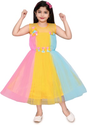 IKONIC FASHION Girls Maxi/Full Length Party Dress(Pink, Sleeveless)