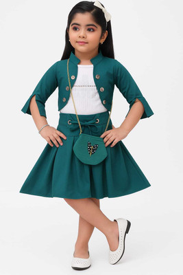 FARHAN FASHION Indi Girls Midi/Knee Length Casual Dress(Green, 3/4 Sleeve)