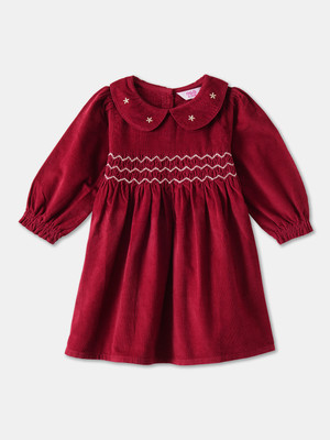 R&B Baby Girls Midi/Knee Length Casual Dress(Maroon, Full Sleeve)