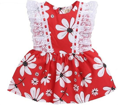 Baby World Baby Girls Below Knee Casual Dress(Red, Half Sleeve)