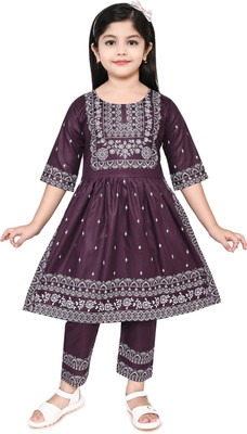 Sajjat Dresses Girls Below Knee Party Dress(Purple, Half Sleeve)