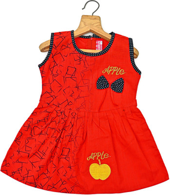 AWA KIDS FASHION Girls Midi/Knee Length Casual Dress(Red, Sleeveless)