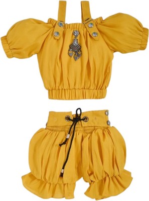 AMRKOLKATA Baby Girls Mini/Short Party Dress(Yellow, Half Sleeve)