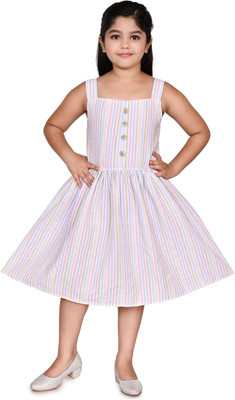SJGARMENTS Indi Girls Midi/Knee Length Casual Dress(Multicolor, Sleeveless)