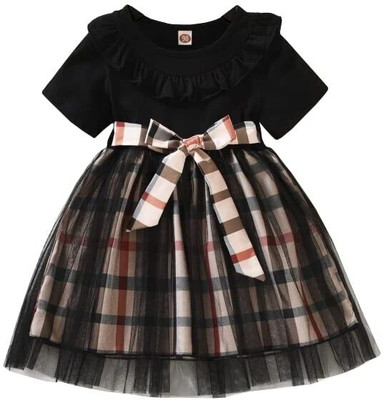 FOSTRIC Indi Girls Midi/Knee Length Casual Dress(Black, Short Sleeve)