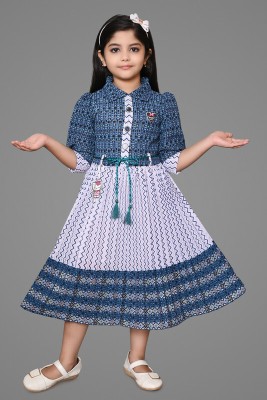 Tisha Fashions Girls Midi/Knee Length Party Dress(Blue, 3/4 Sleeve)