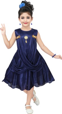 Chandrika Girls Midi/Knee Length Casual Dress(Dark Blue, Sleeveless)