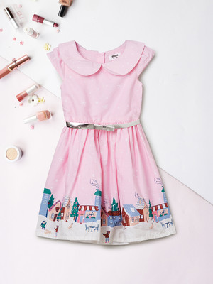 MAX Girls Below Knee Casual Dress(Pink, Half Sleeve)