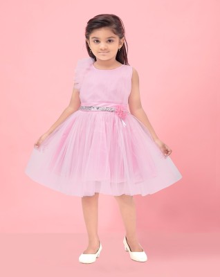 Billion Indi Girls Below Knee Party Dress(Pink, Sleeveless)