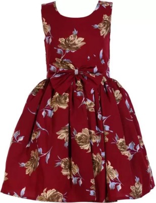 AAFIYA FASHION Indi Girls Midi/Knee Length Casual Dress(Maroon, Sleeveless)