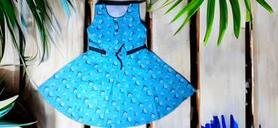 shri balaji textiyal Girls Midi/Knee Length Casual Dress(Light Blue, Short Sleeve)