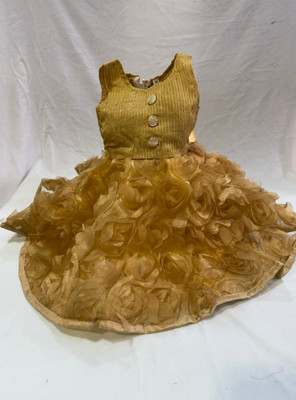 Dhudki Indi Girls Midi/Knee Length Party Dress(Gold, Sleeveless)